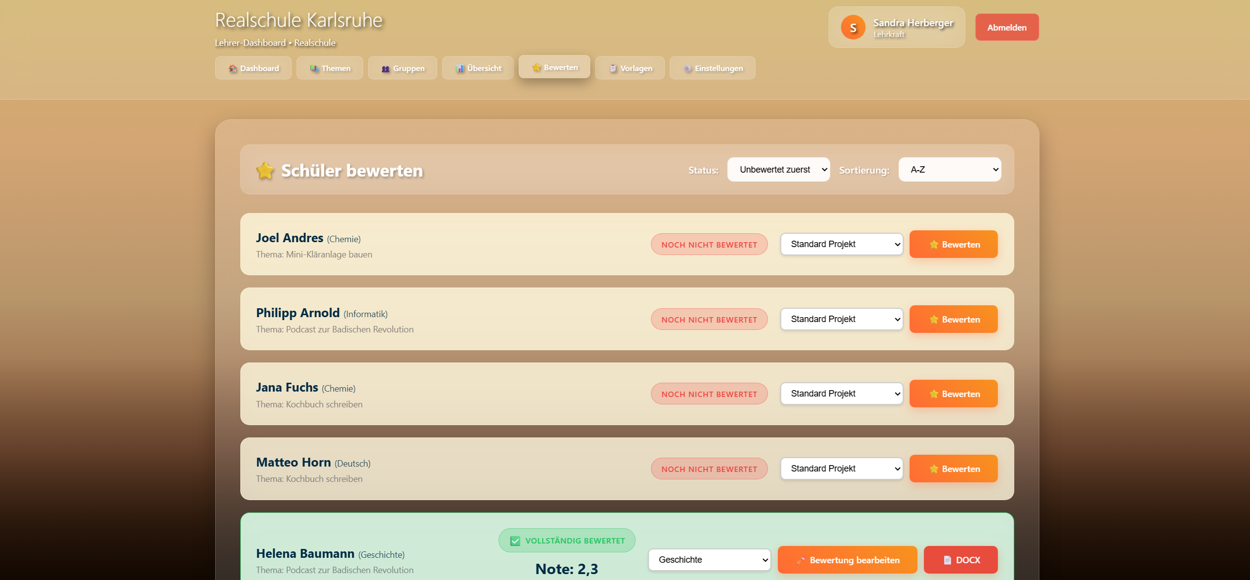 Lehrer-Dashboard Ansicht 4