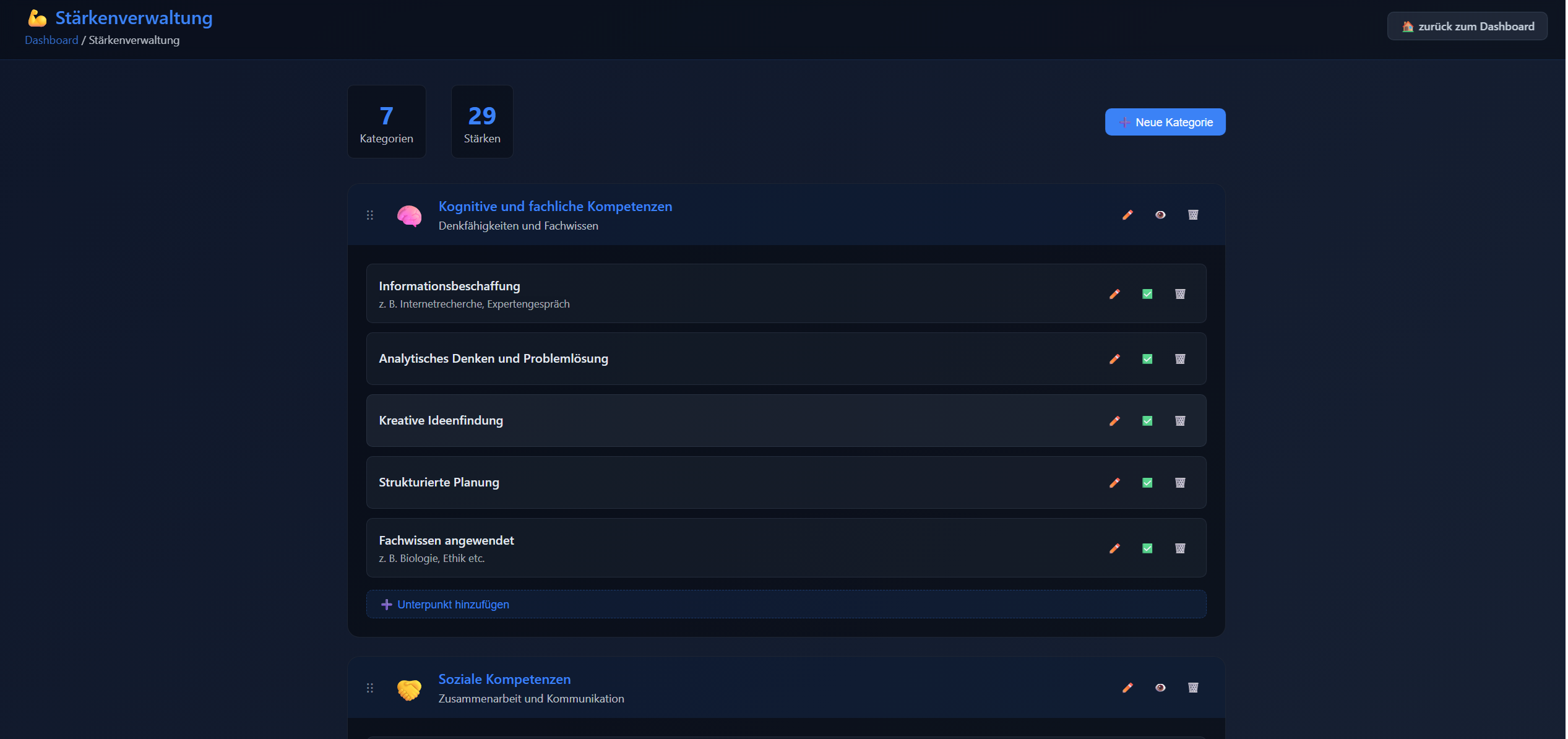 Beobachtungskategorien Ansicht 3